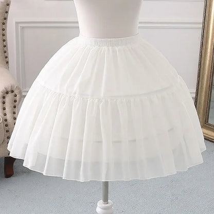 Women Girls Ruffled Short Petticoat with/no Hoop Solid Color Fluffy Bubble Tutu Skirt Puffy Half Slip Prom Crinoline Underskirt