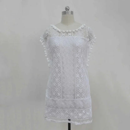 Summer White Women Dress 2023 Casual Sleeveless Beach Short Dress Female Sexy Tassel Mini Lace Dress vestidos de tricô femenino