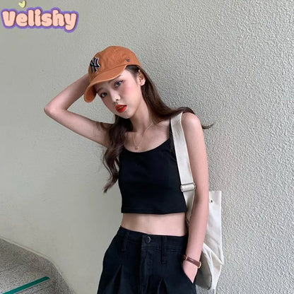 Women Sexy Solid Camis Crop Top Casual Tank Tops Vest Sleeveless Streetwear Club High Street