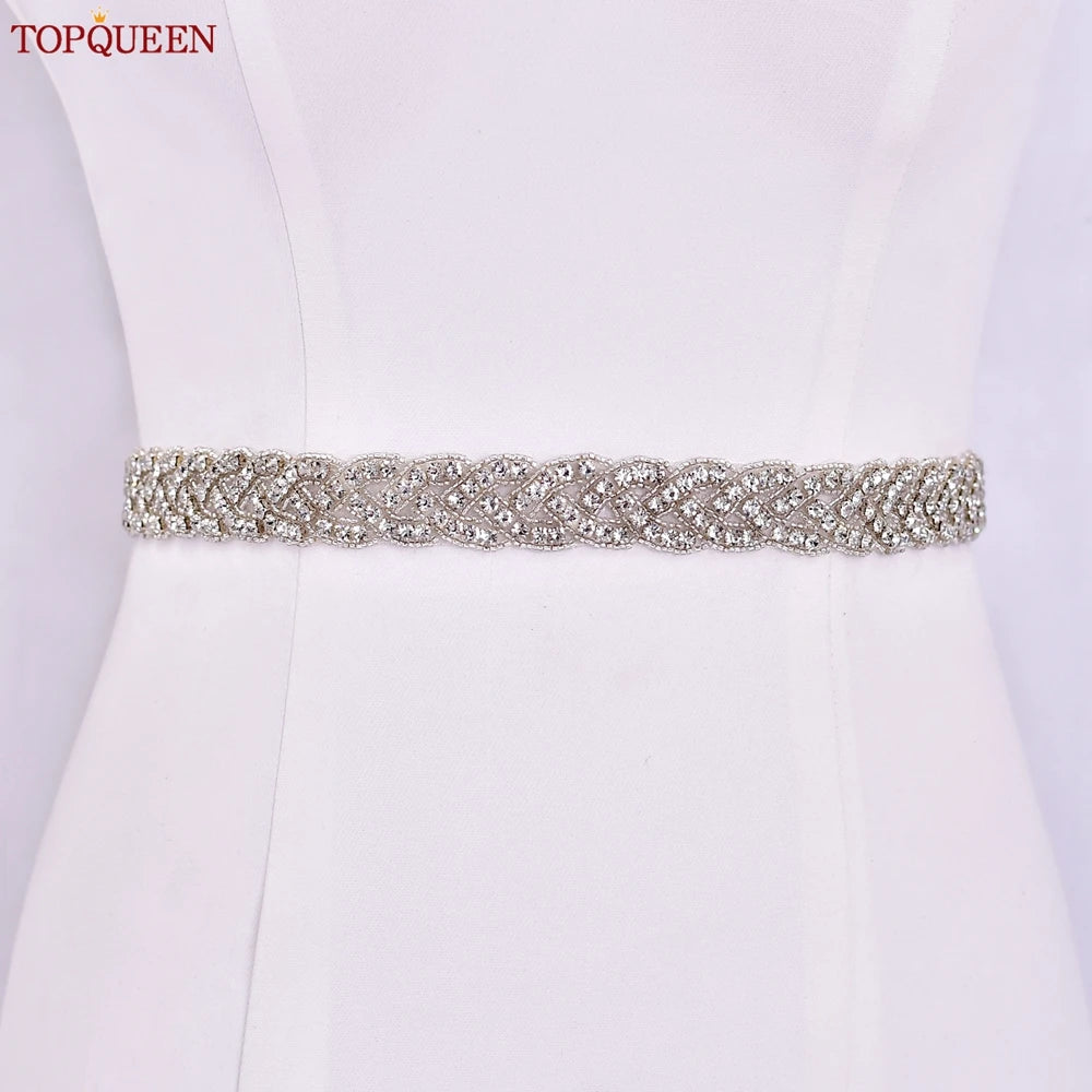 TOPQUEEN Luxury Wedding Bridal Sash Ribbon Sparkly Rhinestone Belts for Formal Dress Plus Size Diamond Belt Sash Applique  S216