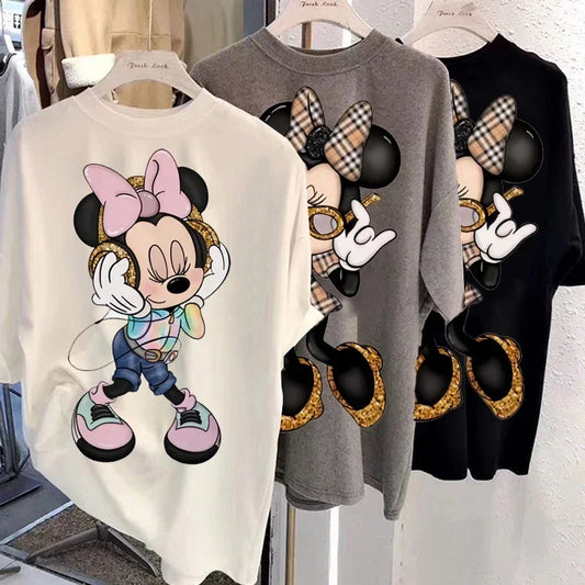 Kawaii Women T-shirts Fashion New 90s Vintage Cartoon Mickey Minnie Top Y2K Female Ulzzang Oversized T-shirt