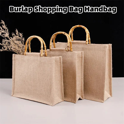 Burlap Jute Shopping Bag DIY Handbag Girls Retro Portable Large Size Tote Bags