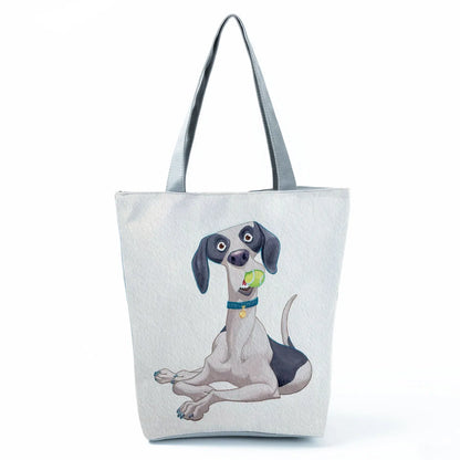 Color Painting Funny Bull Terrier Dog Print Shopping Bags Animal Tote Women School Traveling Shoulder Bag Ladies Casual Handbag