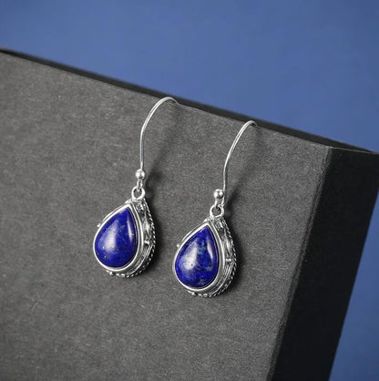 2021 Trendy Silver Color Natural Lapis Lazuli Earrings Jewelry Water Drop Earrings for Women