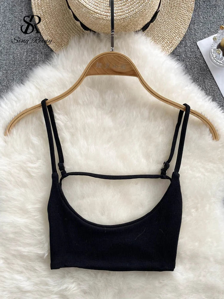 SINGREINY Summer Backless Sexy Camisole Women Strap Slim Beach Top 2023 Sleeveless Streetwear Korean Strap Sensual Tank Top