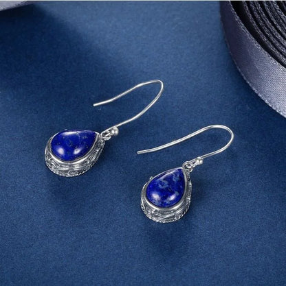 2021 Trendy Silver Color Natural Lapis Lazuli Earrings Jewelry Water Drop Earrings for Women