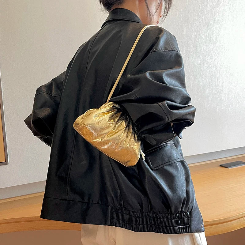 Small Laser Crossbody Bag Summer Simple Pleats Soft PU Leather Cloud Shoulder Bag for Women Female Evening Party Clutches Purse