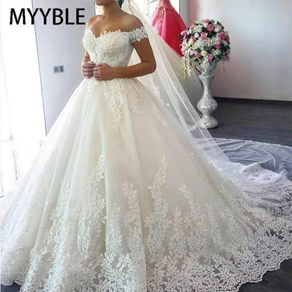 MYYBLE White Off the Shoulder Plus Size Vestido De Noiva 2023 Wedding Dress Train Custom Made Plus Size Bridal Tulle Mariage