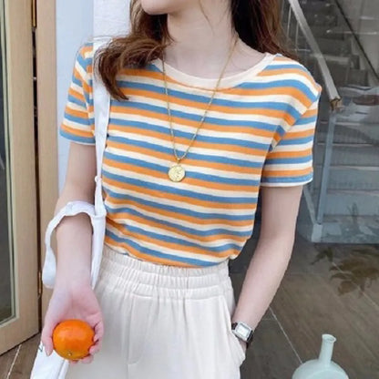 MRMT 2024 Brand New Striped Short Sleeve T-Shirt Ladies Women's Decoration Top Bottom Shirt t-Shirt For Female Tops