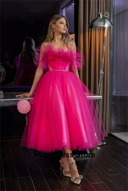 Sparkling purple red ruffled chiffon back to school dress tea long and short Hoco ball dress A Line Vesidos De Gala Party