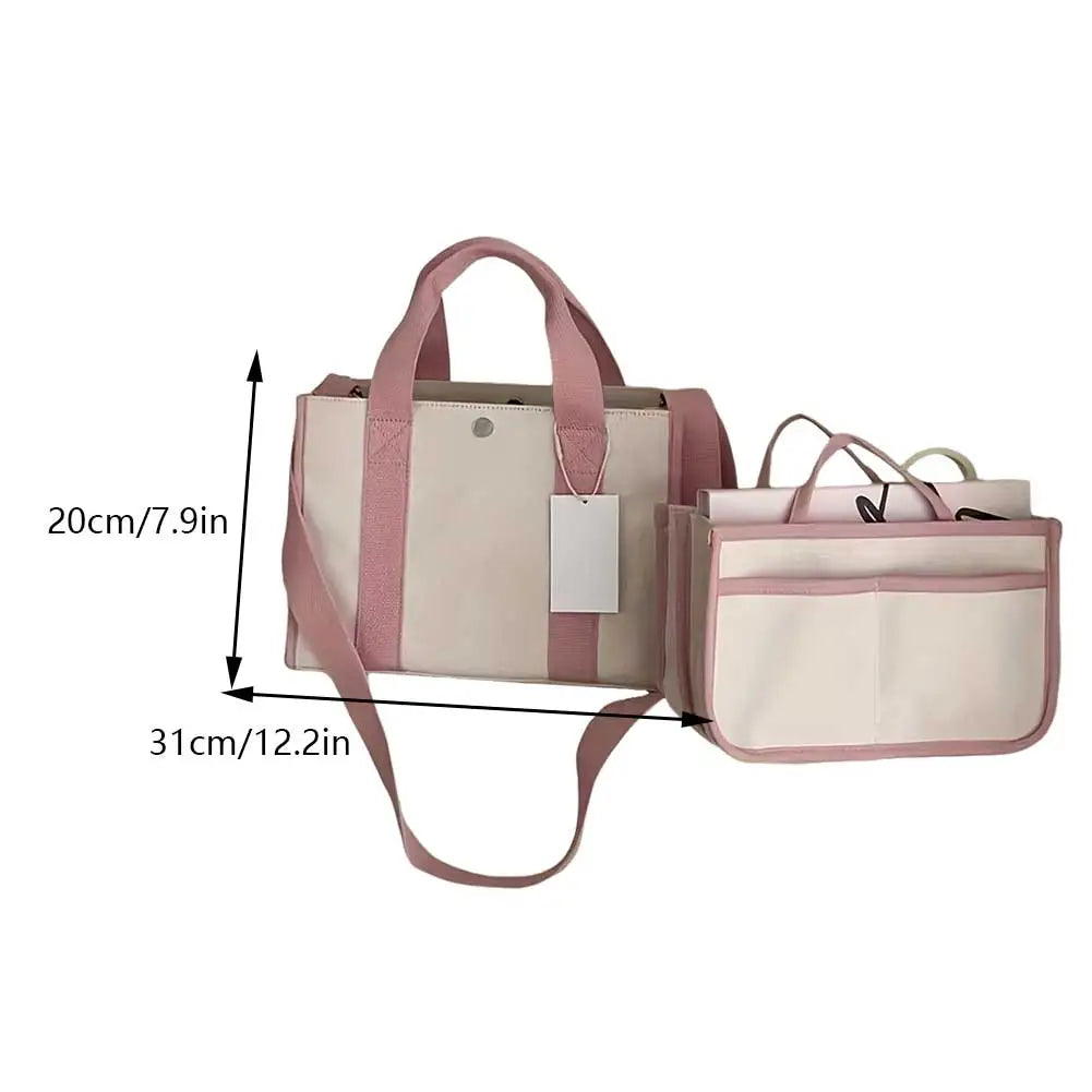 Women Canvas Tote Bag Lightweight Casual Shoulder Bag Versatile Tote Bag and Handbag Set Shoulder and Tote Bag Set Commuting Bag