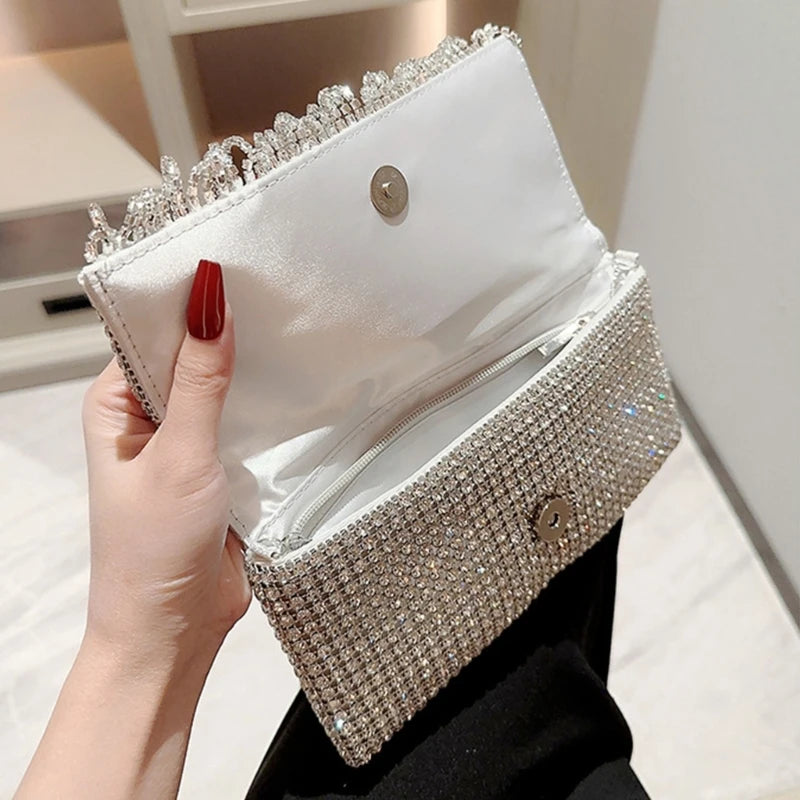 Stylish Rhinestone Glitter Tassel Evening Bag Women Elegant Formal Occasion Shoulder Bag Lady Wedding Clutch Prom Party Handbag