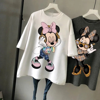 Kawaii Women T-shirts Fashion New 90s Vintage Cartoon Mickey Minnie Top Y2K Female Ulzzang Oversized T-shirt