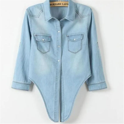 Summer Casual cropped sleeves Shirt Denim cotton short Women Shirts button up blouses womens sexy Blouse tops