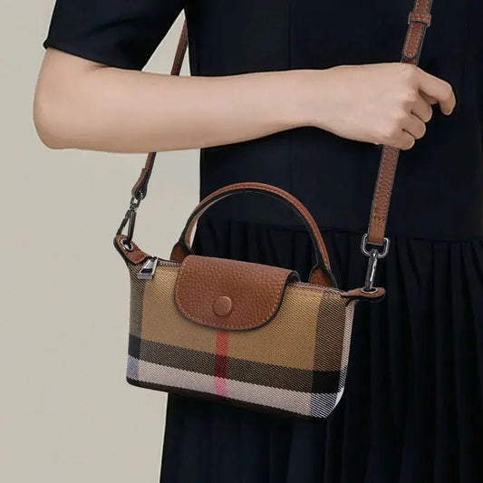 Fashion Genuine Leather Small Bag Tide 2023 New Casual Cowhide Mini Bag Mobile Phone Bag Plaid Crossbody Bag