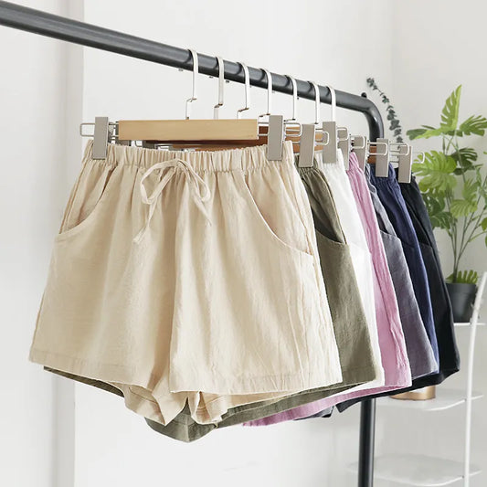 Cotton Linen Shorts Women's Sports Shorts Summer Solid High Waist Black Shorts Women Fashion Casual Basic Short Pants