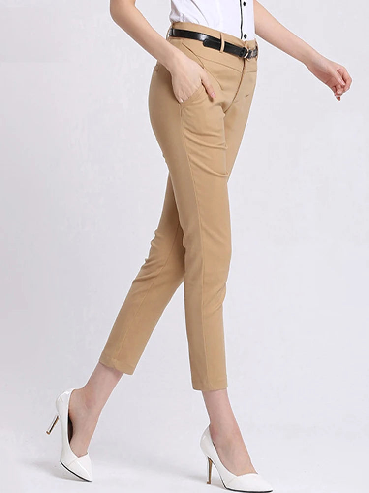 Xisteps High Waist Solid Women Pencil Pants office Lady Work Skinny Ankle Length Female Stretch Trousers New 2022 summer Autumn