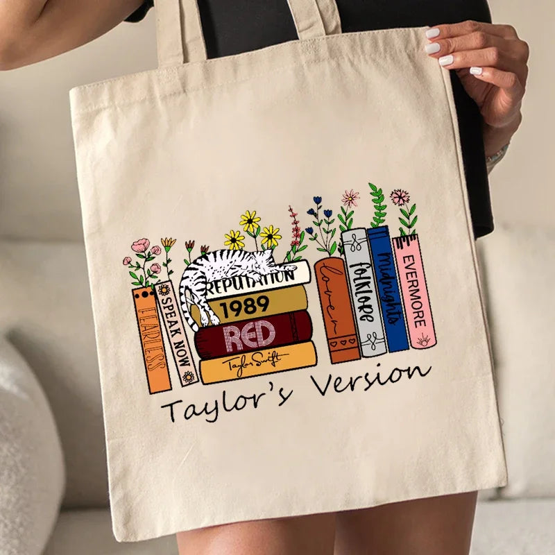 1 Pc Taylor's Version Album Book Pattern Tote Bag Gift for TS Fans Large Capacity Canvas Shoulder Bag Women's Shopping Bag
