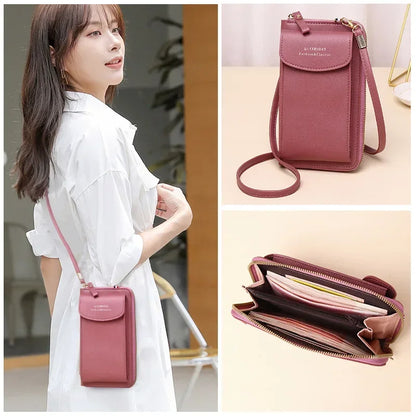 Women's Wallet Shoulder Mini Leather Bags Straps Mobile Phone Big Card Holders Wallet Handbag Money Pockets Girls Small Bags