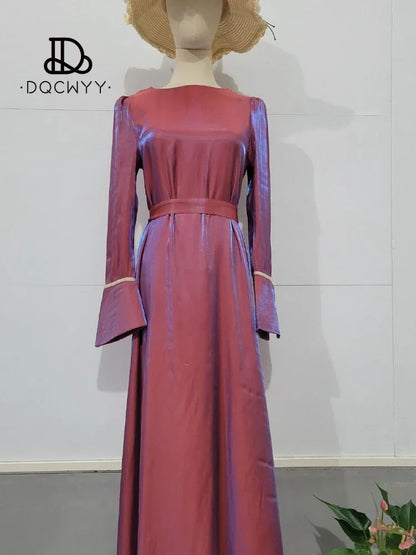 Womens Dresses Spring Summer New Fashion Elegant Quiet Color Sparkling Glass Satin Middle East Saudi Arabia Dubai Women's Dress