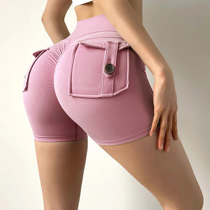 Peach Butt Fitness Shorts Women's Exercise Three-Quarter Pants Cargo Air Dry Pocket Yoga  Tight  Lift Summer