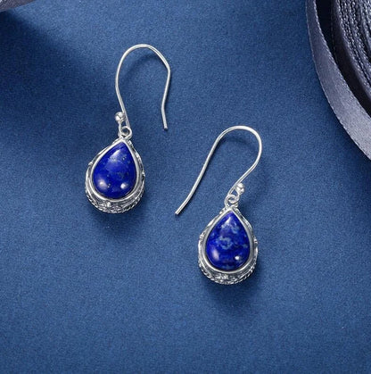 2021 Trendy Silver Color Natural Lapis Lazuli Earrings Jewelry Water Drop Earrings for Women