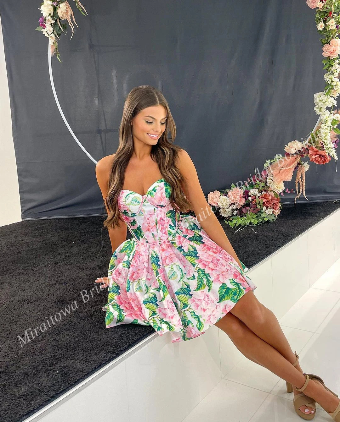 Print Floral Cocktail Party Dress 2k24 Designer Prom Pageant Formal Evening Runway Black-Tie Gala Graduation Guest Hoco Gown