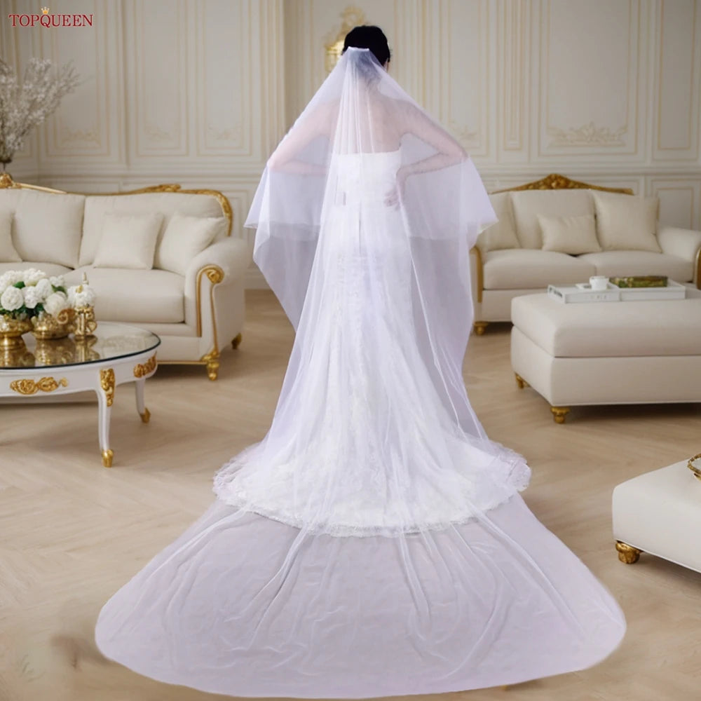 TOPQUEEN V131 2 Tier Minimalist Wedding Veil with Blusher Veil for Bride Bachelorette Party Bride Accessories Bridal Veils