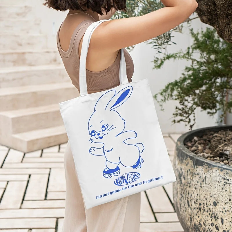 1pc New Jeans Rabbit Crafts Canvas Tote Bag Kpop Shopping Bag