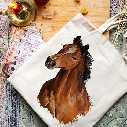 Simple Horse Print Shoulder Bag, Lightweight Shopper Bag, All-Match Bag for Work Horse Lover Tote Bag