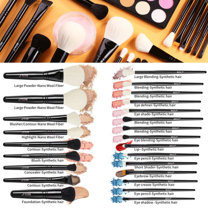 BEILI Makeup Brushes Set 3-24pcs Professional Foundation Big Powder Eyeshadow Contour Brush Synthetic Hair Make Up Tools