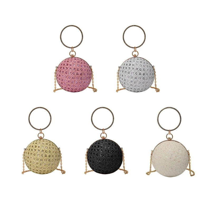 Sparkling Round Ball Clutch Purse Women Elegant Wedding Evening Bag Lady Banquet Prom Party Handbag Chain Crossbody Shoulder Bag