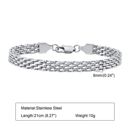 Vnox 6mm Mesh Link Chain Bracelets for Men Women,Stainless Steel  Italian Chains Wristband Gift Jewelry, 17/19/21CM