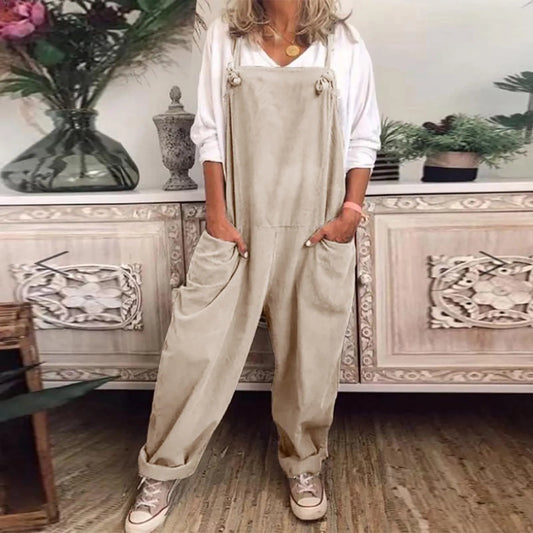 Solid Color Women Loose Knot Tie Cotton Linen Jumpsuit Sleeveless Harem Overalls Jumpsuits Body Vintage Pants Femme Clothes