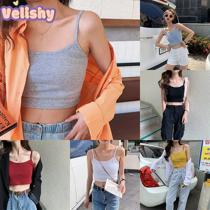 Women Sexy Solid Camis Crop Top Casual Tank Tops Vest Sleeveless Streetwear Club High Street