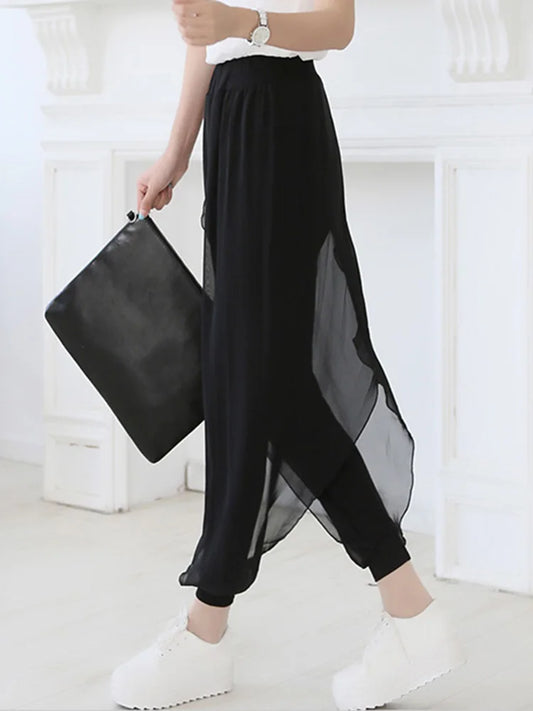 summer 2024 fashion ladies casual loose chiffon harem pants women pants black pantalon femme hot sale sarouel femme