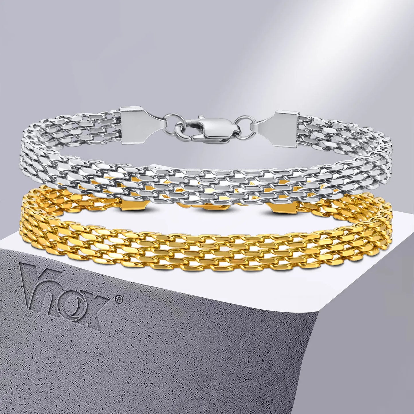 Vnox 6mm Mesh Link Chain Bracelets for Men Women,Stainless Steel  Italian Chains Wristband Gift Jewelry, 17/19/21CM