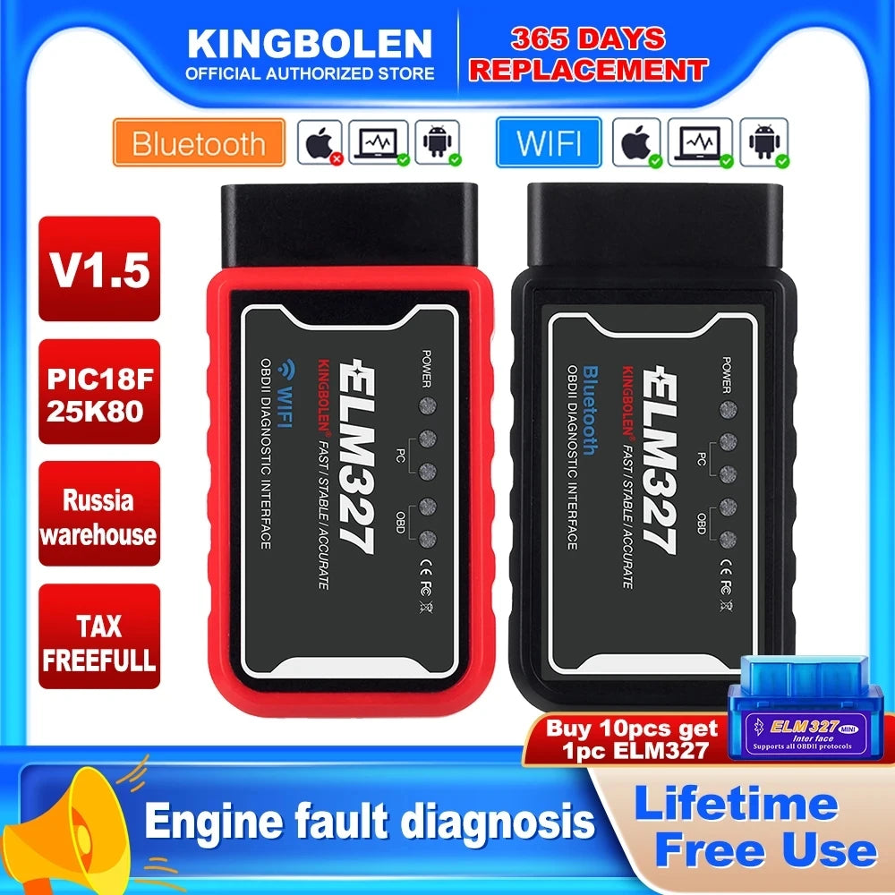 ELM327 V1.5 OBD2 Scanner WiFi BT PIC18F25K80 Chip OBDII Diagnostic Tools for IPhone Android PC ELM 327 Auto Code Reader