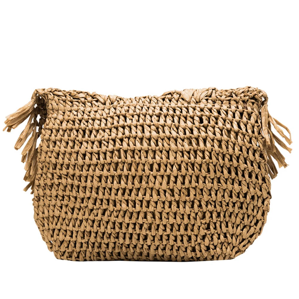 Summer Tassel Straw Shoulder Bag for Women Paper Rope Hook Hand-woven Casual Handbags Beach Travel Girls Crossbody Flap Bags