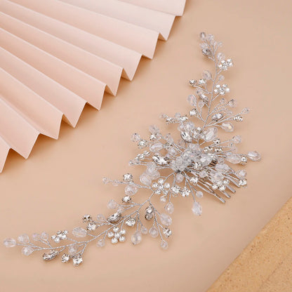 Vintage Rose gold Silver Wedding Accessories bridal headwear Shiny Crystal Hair comb Elegant banquet for women