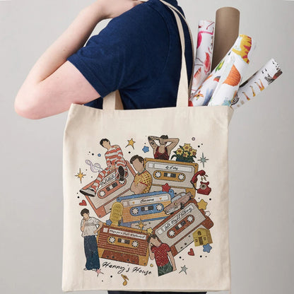 1Pc Harry's House Pattern Tote Bag ,Fashion Cotton Canvas shoulder Bag, HS Inspired Cloth Bag, Gift For Her, Shopping Bag