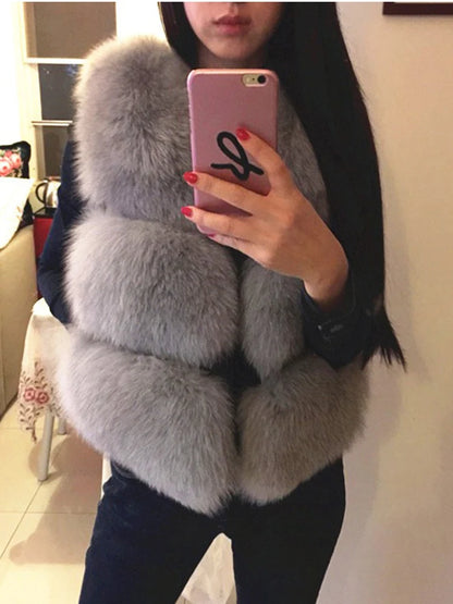 ZADORIN 3XL Autumn Winter Thick Warm Faux Fox Fur Vest Women High Quality Fashion V-Neck Short Fur Coat Female Fur Waistcoat