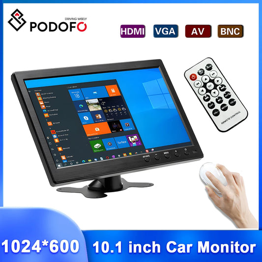 Podofo 10.1" Car Monitor LCD HD Screen Portable Mini TV & Computer Display 2 Channel Video Input Security Monitor HDMI VGA