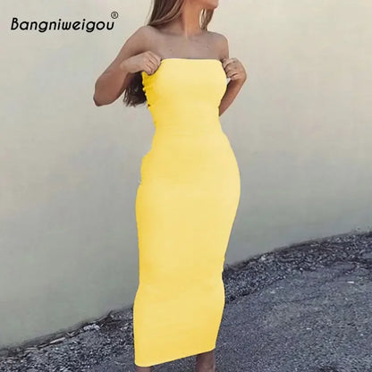 Bangniweigou Sexy Off Shoulder Tube Dress Summer Women Black White Basic Bodycon Sundress Strapless Stretchy Bandage Robe Femme