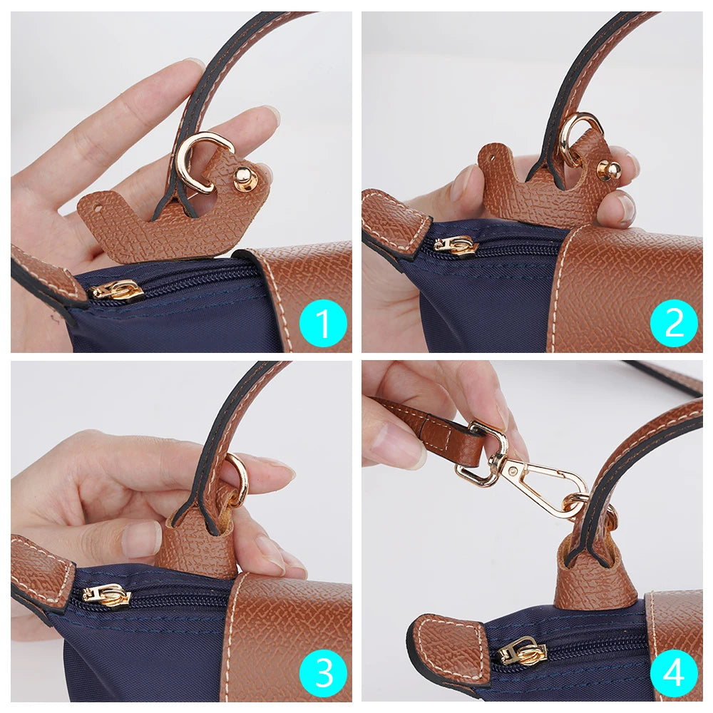 3Pcs Bag Transformation Accessories for Longchamp Mini Bag Straps Punch-free Genuine Leather Shoulder Strap Crossbody Conversion