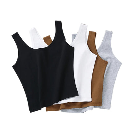 2024 Fashion Sexy Women Candy Colour Tanks Tops Short 100% Cotton Casual Camisole Tube Top Female Sleeveless Cropped Vest 2XL