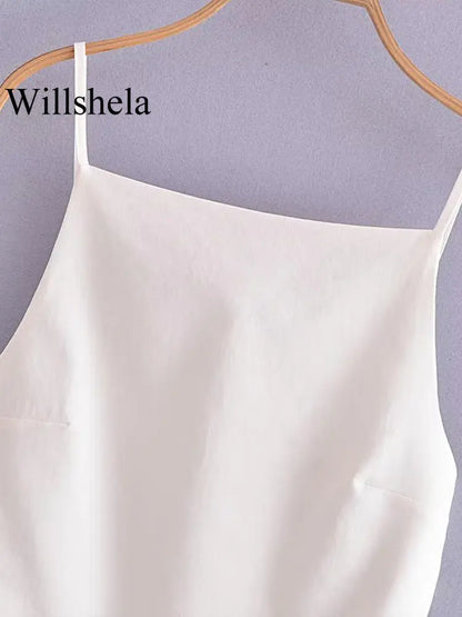 Willshela Women Fashion Solid Lace Up Backless Camisole Vintage Thin Straps Square Collar Female Chic Lady Tops