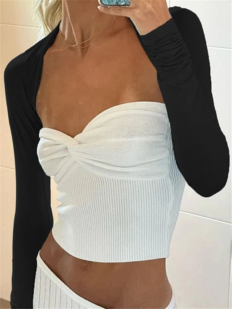 Tossy Knit Tube Tops Women White Strapless Corset Tops Summer Basic Backless Off Shoulder Crop Top Bustier Casual Streetwear