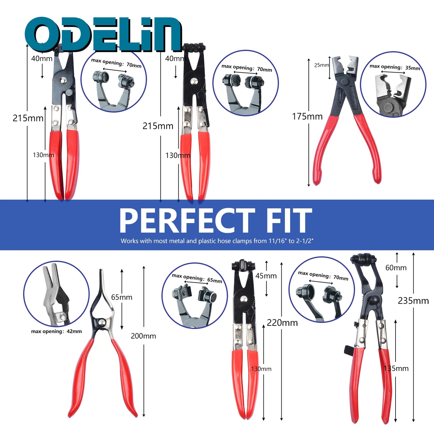 9 PC Hose Clamp Pliers Set Flexible Cable Ring Plier Mechanic Tool