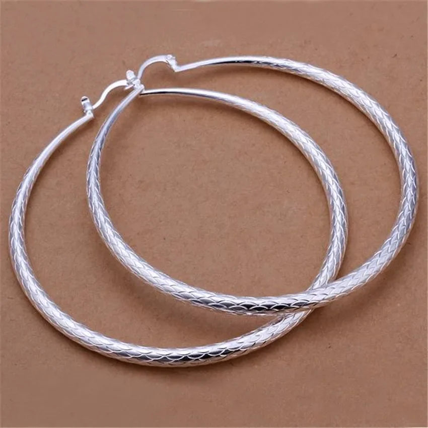 Big Large 7CM Circle Silver 925 Plated Earrings For Women Wedding Gift Popular Jewelry Lady E289